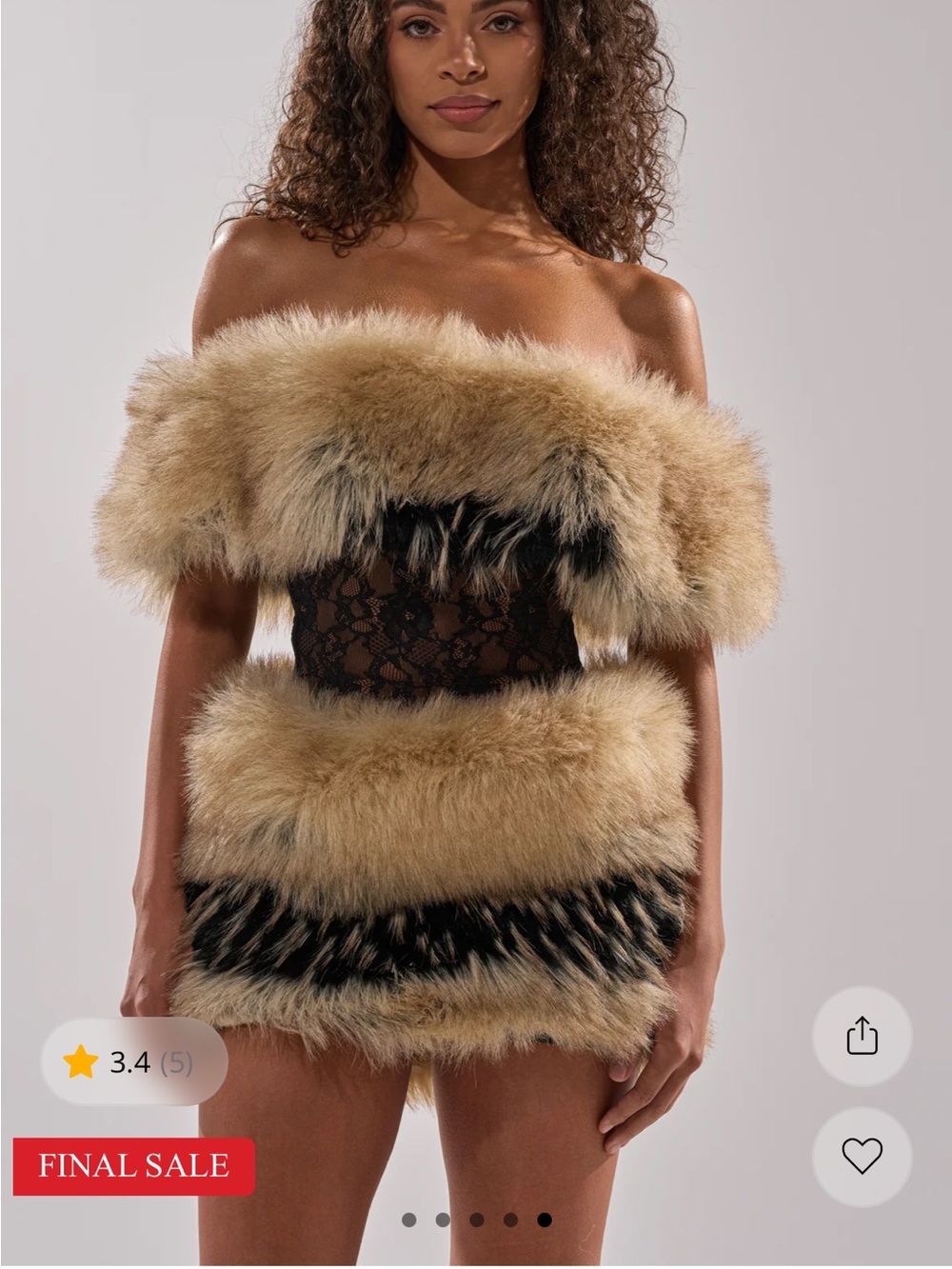 AKIRA Tan & Black Faux Fur Lace Mini Dress - Picture 9 of 16